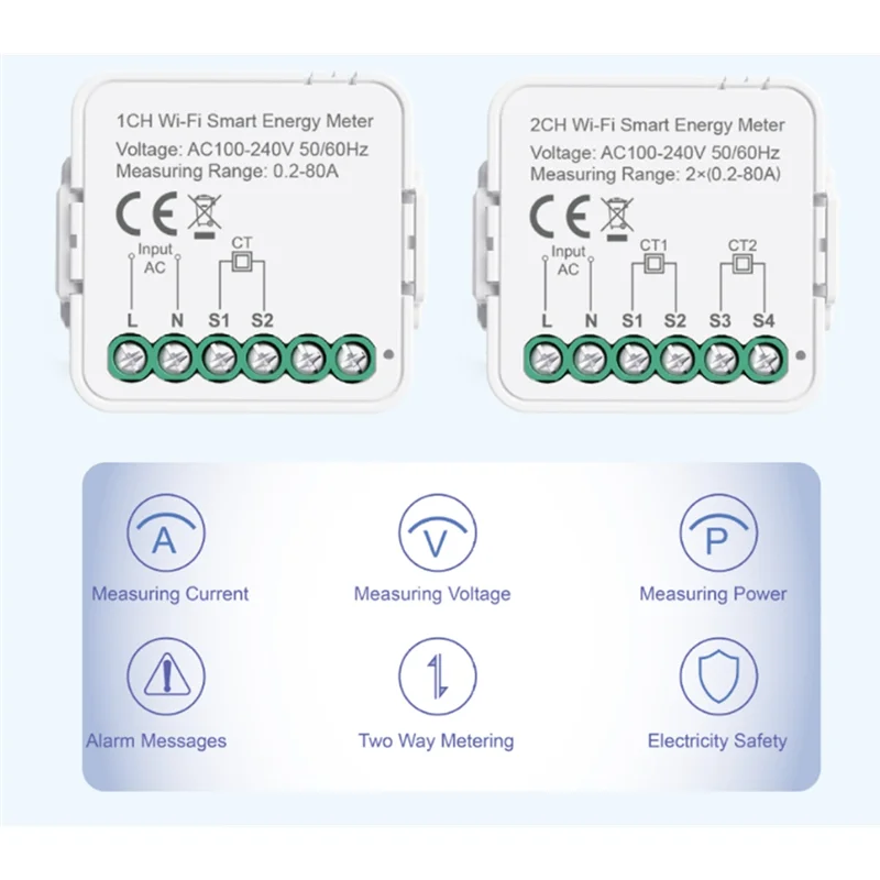JABS-Tuya スマート Wifi AC100-240V 80A エネルギーメーター クランプメーター 電流センサー 統計学者 ホームパワーモニター 単相