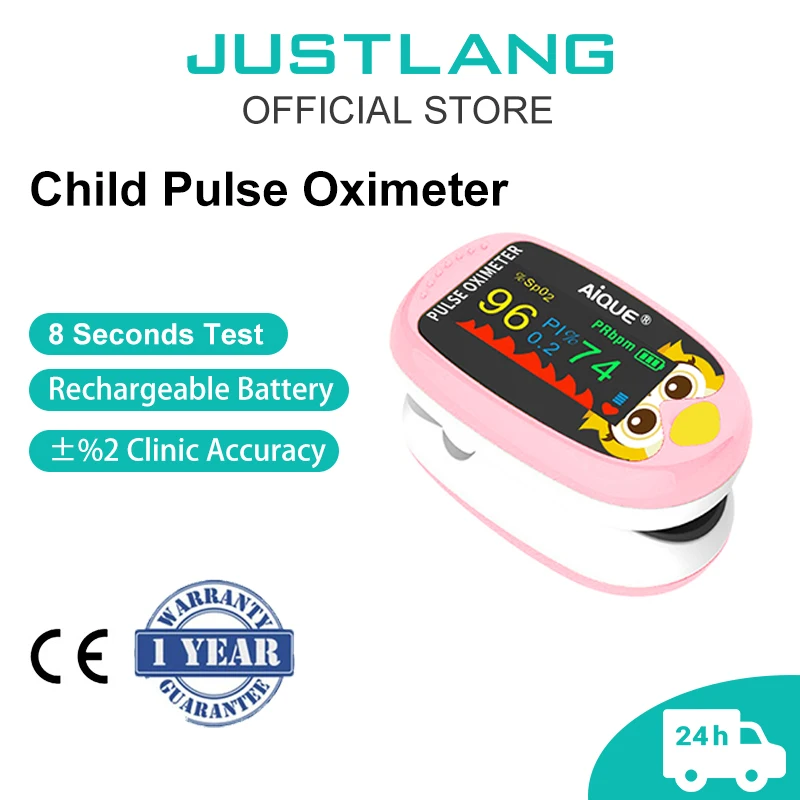 JUSTLANG Digital Cartoon Oximeter  Rechargeable Fingertip Pulse Blood Oxygen Saturation Monitor Rate Health Care Adult Child