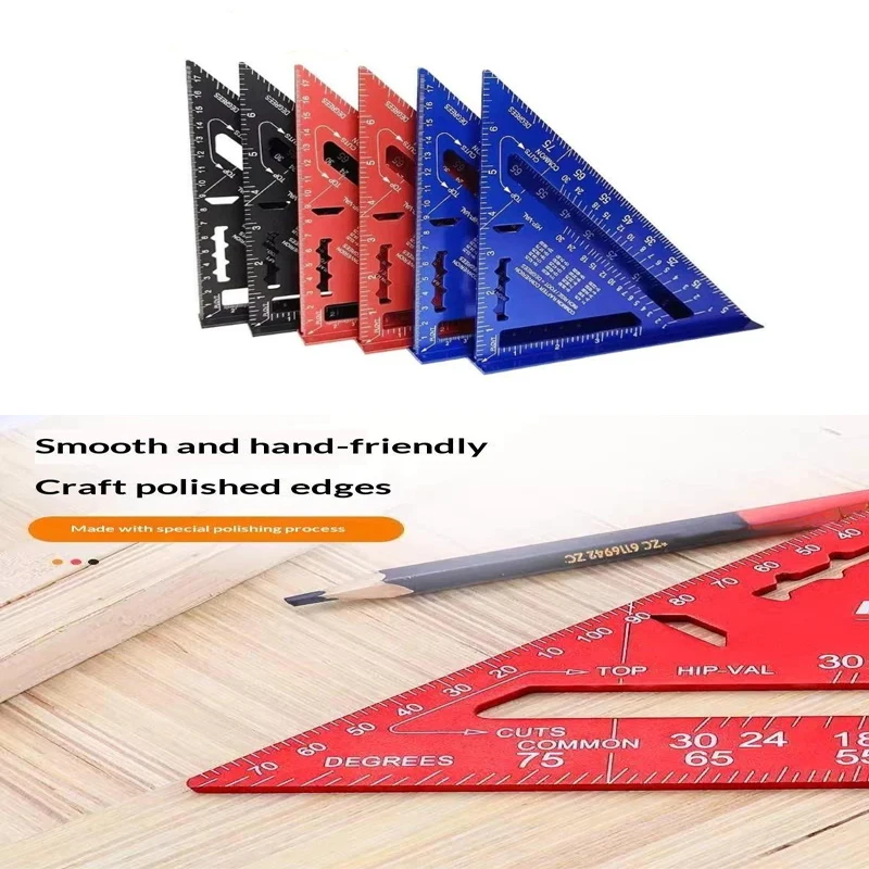 1Pcs 1.5/2.5MM Red Aluminum Alloy Triangle Ruler High Precision Clear Scales For Woodworking Carpentry Construction Measuring