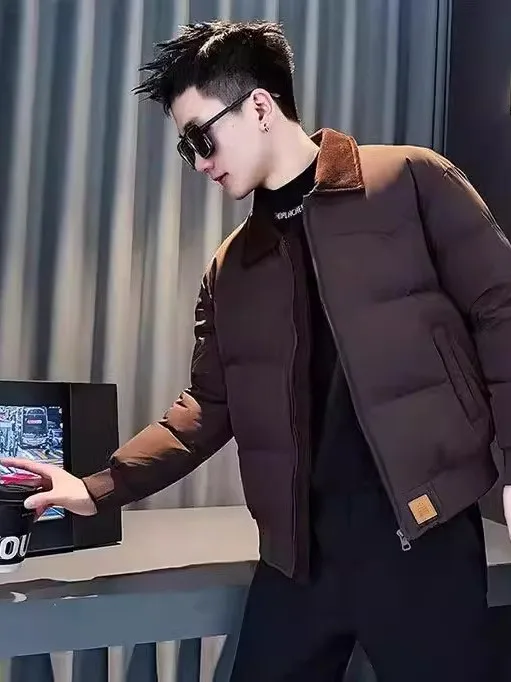 

Теплая хлопковая куртка для мужчин с воротником, в стиле колор-блок, молодежная, модная, в стиле cleanfit, с длинными рукавами, повседневная, удлиненная.