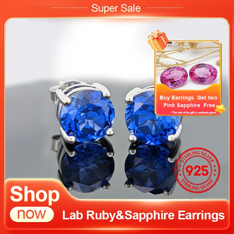 

ChuPing Fine Jewelry Lab Ruby&Sapphire Round Cut 8.0mm Stud Earring S925 Silver Anniversary Gift For Classic Party Birthday Gift