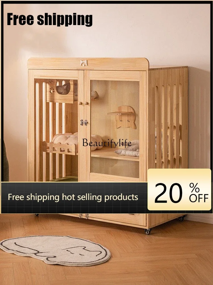 X4 Solid Wood Cat Cage NonCovering Home Indoor Cat House Pet House