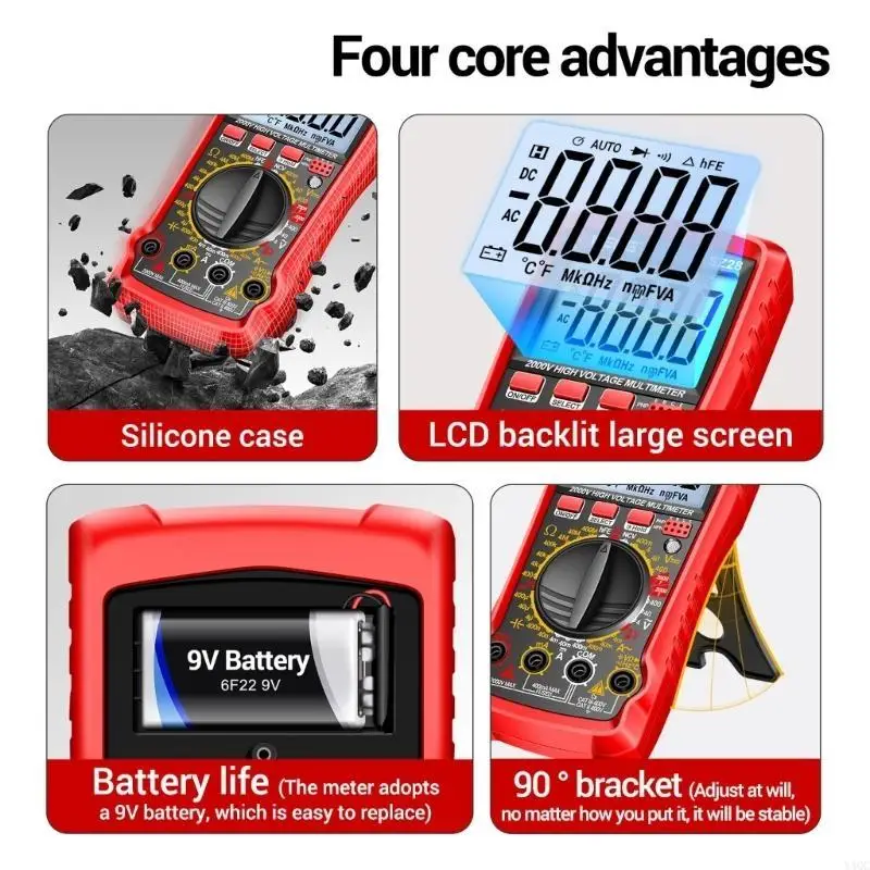 Digital Multimeter 2000V Auto Mechanic Tool For Automotive Use High Accuracy With Backlight For Easy Reading Y4QC