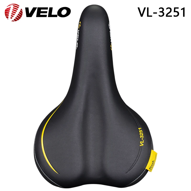 VELO Original VL-3251 Comfort Soft Pu Leather Bicycle Saddle for Road MTB Bicycle Long Ride City Commute Cushion Cycling Parts