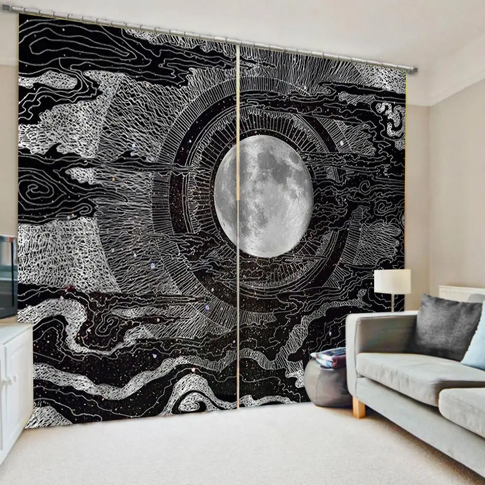 Photo black and white moon curtains 3d curtains new window balcony thickened windshield blackout curtains