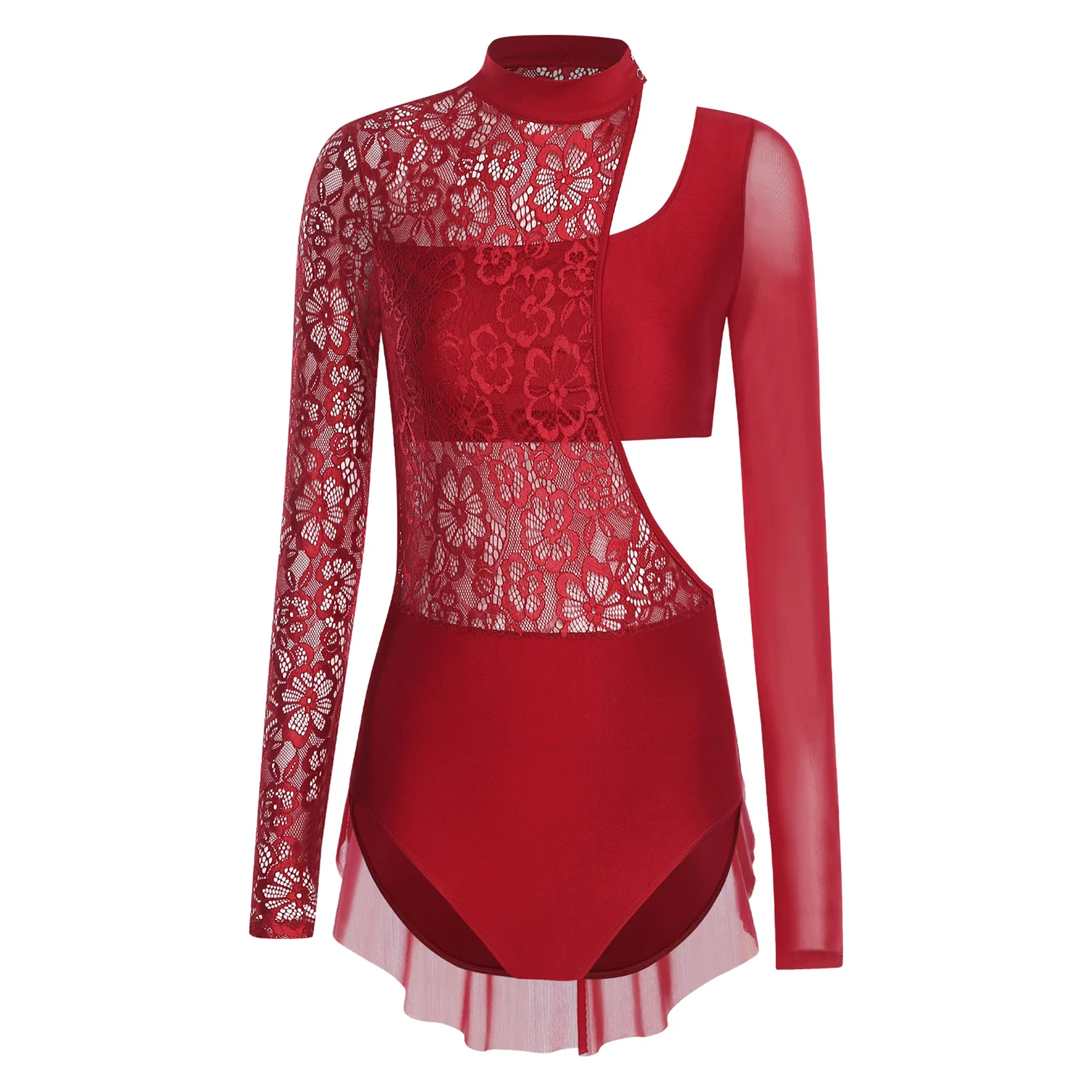 

Ballet Leotards Skirted for Women Dance Gymnastics Leotard Figure Skating Stage Costume Floral Lace Patchwork Cutout Bodysuits