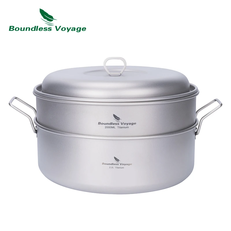 

Boundless Voyage Titanium Stock Pot With Steamer Folding Handle Ultralight Outdoor Hiking Picnic Camping Cookware Soup Pot