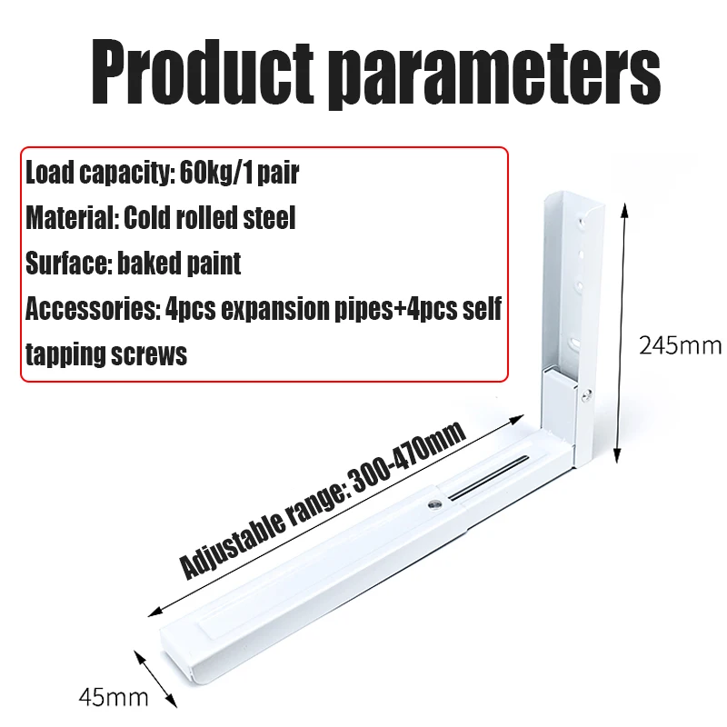 1 Pair Microwave Oven Holder Scalable Oven Bracket Foldable Shelf Rack Adjustable Wall Mount Bracket Support Frame