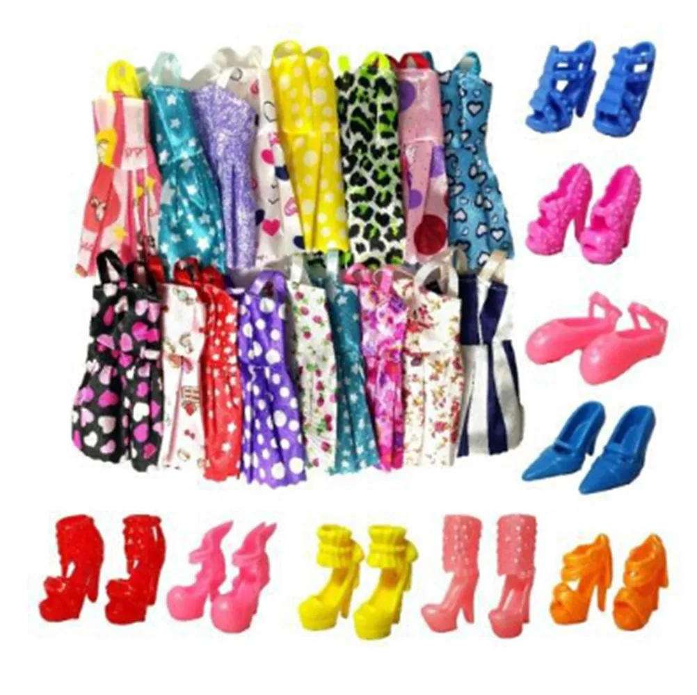 10xHandmade Dress Doll Clothes + 10xShoes High Heels For Doll Kid Toy