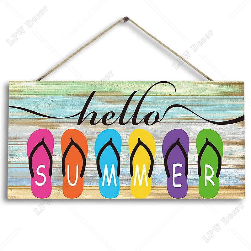 Rustic Hello Summer Wall Hanging Decor Wood Art Plaques Sign Door Sign for Home Living Room Bedroom Decor