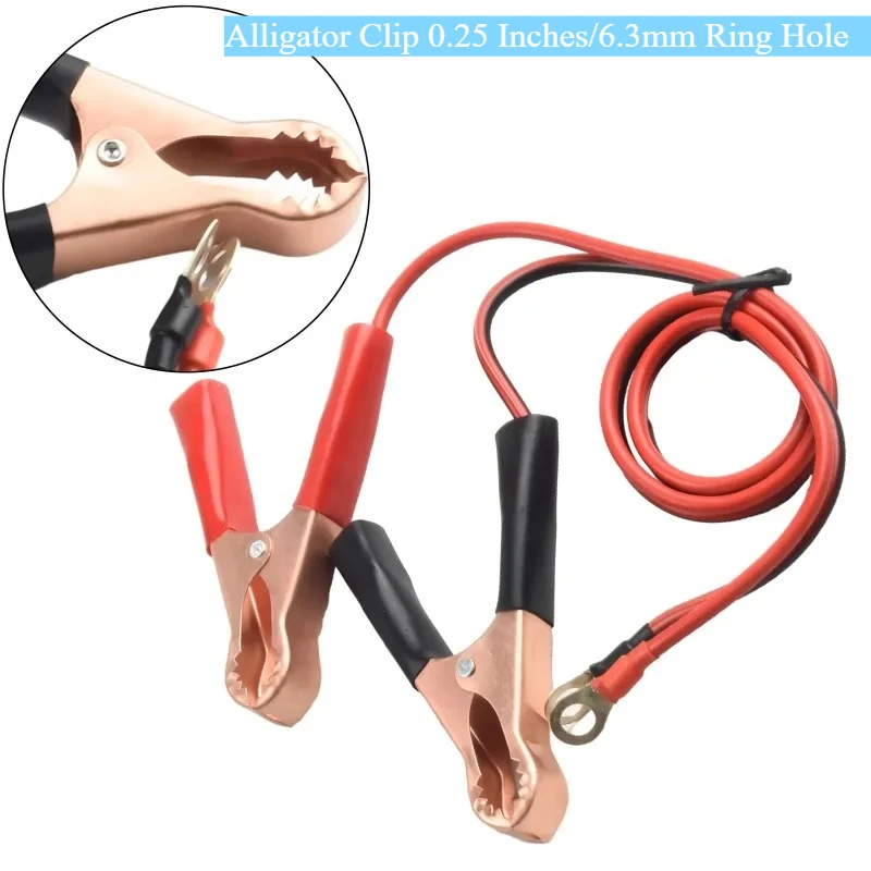 Alligator Clip 0.25 Inches/6.3mm Ring Hole Car 50AMP Battery Inverter Wire Total Length 1M Power Transfer Cable Expand
