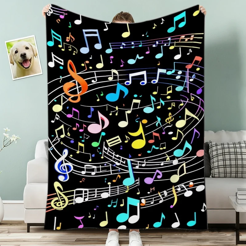 Colorful Music Notes Staff Artistic Flannel Blanket For Rhythmic Bedroom Decor Soft Warm Throw Blanket Gift