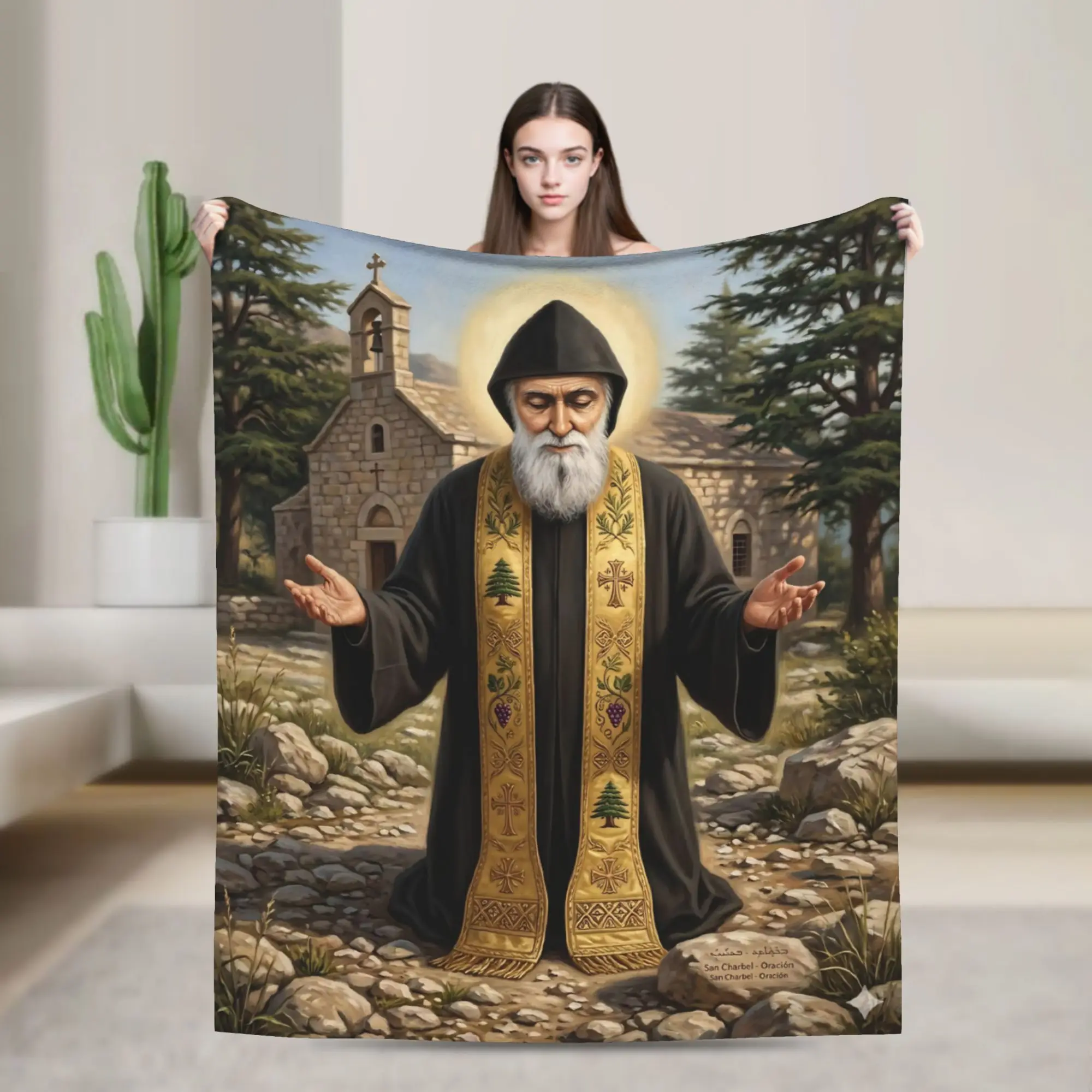 Saint Charbel Throw Blanket for Couch  Soft Fuzzy Plush Blanket 50x60 Inches Multiple Sizes Bedspreads for All Seasons