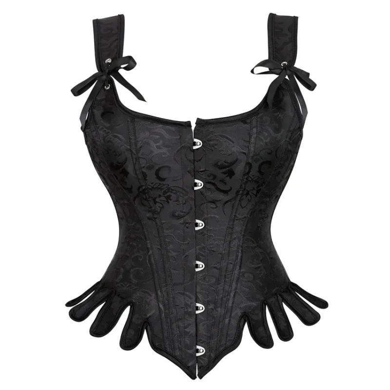 

Lace Up Overbust Corset Bustier Crop Top Embroidery Shoulder Straps Vest Corselete for Women Plus Size Party Clubwear