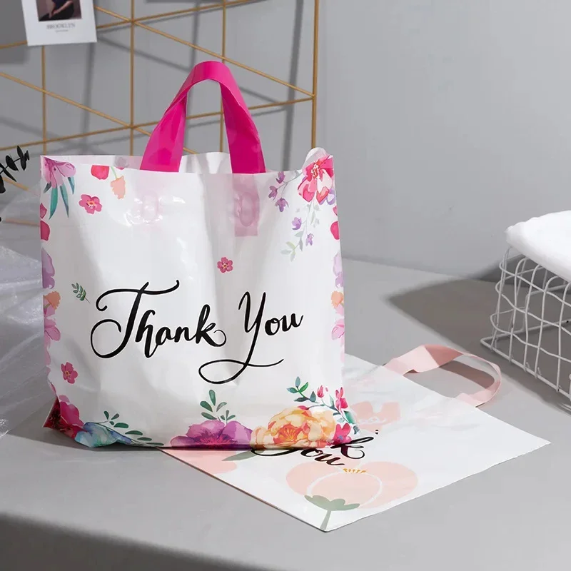 50Pcs Gift Packaging Plastic Bag Christmas Wedding Party Thank You Gift Bag with Handles Small Businesses Thank You Gift Bags