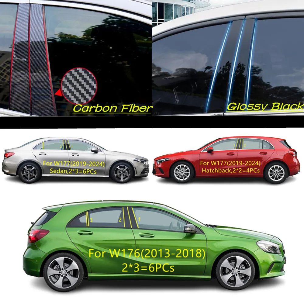 

Car PC Material Pillar Post Cover Door Trim Window Molding Sticker Accessories For Mercedes Benz A Class W176 W177 2013-2024