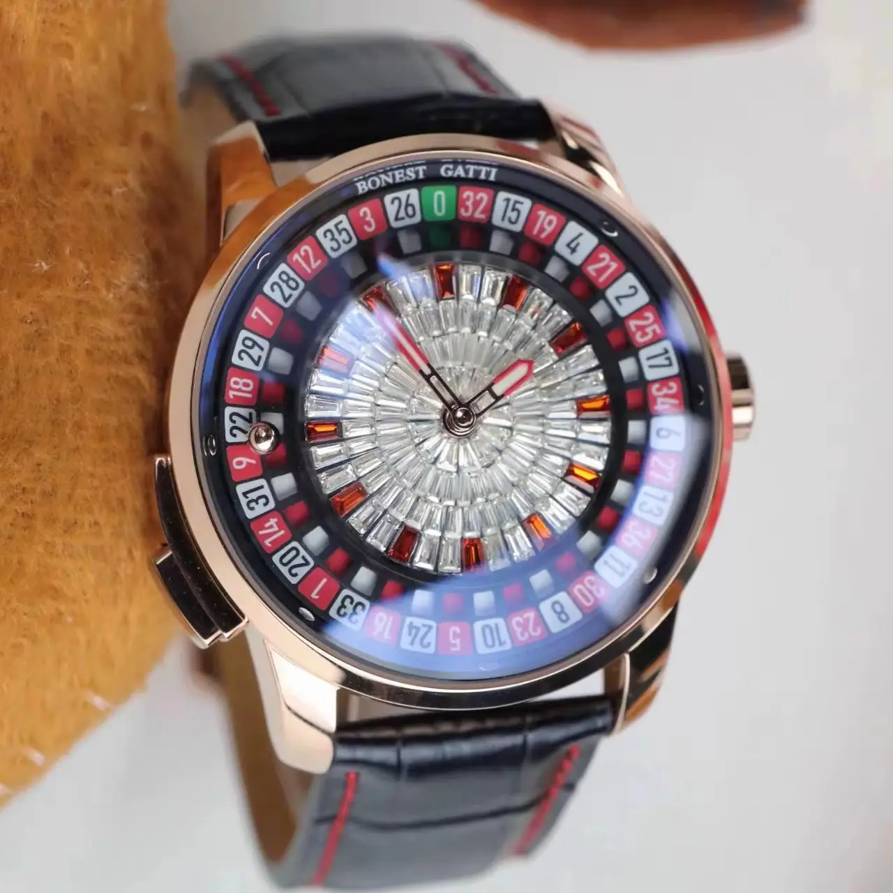 BONEST GATTI Men Automatic Watch 43mm Mechanical Wristwatch Sapphire Mirror Luminous Rotatable Roulette Game Crystal Dial