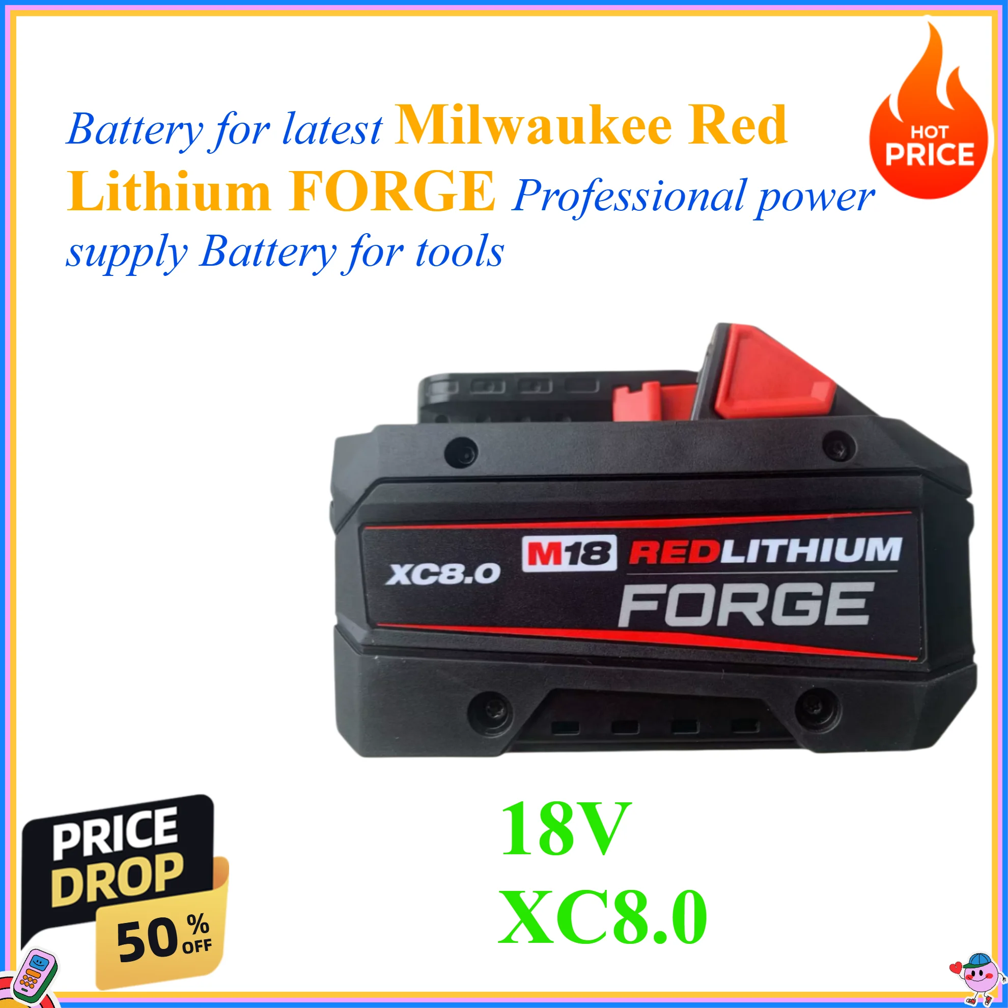 18V XC8.0 Battery for latest Milwaukee Red Lithium FORGE Professional power supply Battery for tools