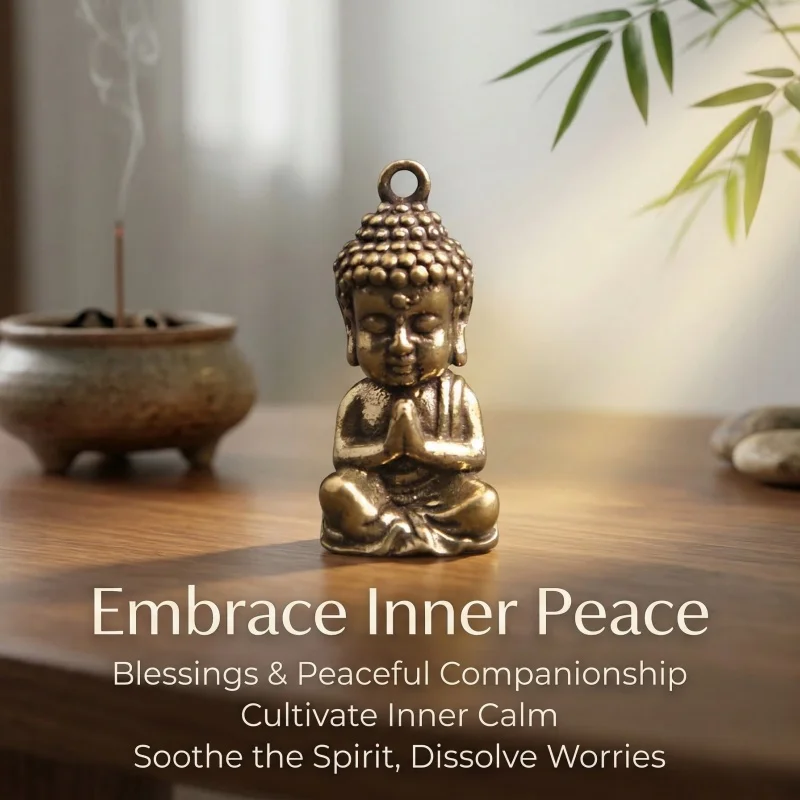 

Mini Brass Buddha Keychain Pendant Vintage Solid Copper Lucky Buddha Ornament Chinese Style Handcraft Crafts Gift For Kids