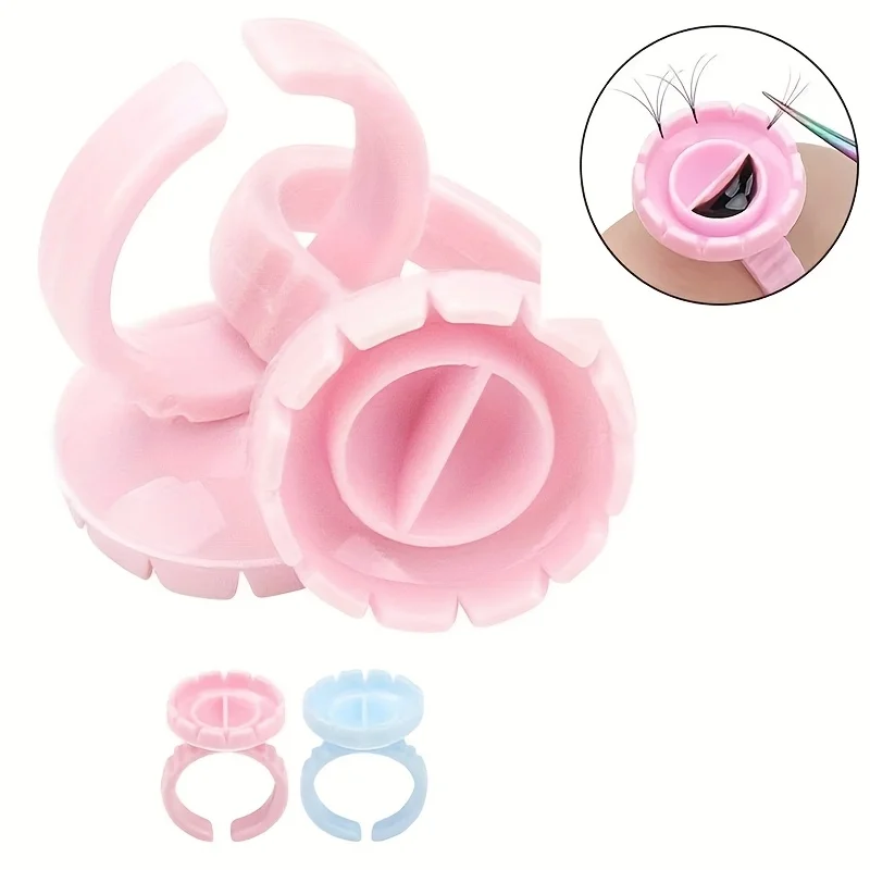 100 szt. Profesjonalne, regulowane pierścienie na klej do rzęs - silikonowe, zapobiegające rozlewaniu się, w kształcie płatka, do przedłużania rzęs, wielokrotnego użytku