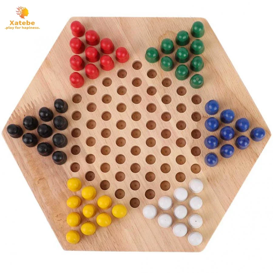 Wooden Educational Board Kids Classic Halma Chinese Checkers Set Strategy Family Game Pieces