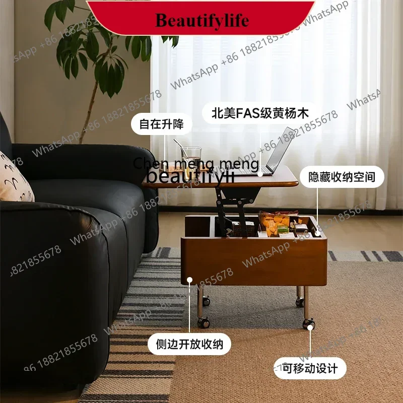 

G153 Retro solid wood lifting coffee table removable folding small apartment living room bedroom sofa side cabinet