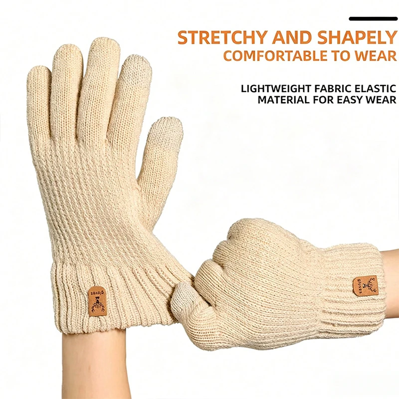 2 pairs of random colors Men's and women's universal touch screen warm gloves - double-layer velvet windproof and cold resistant knitted gloves, suitable for cycling and outdoor activities, casual solid color, winter equipment Casual Fabric