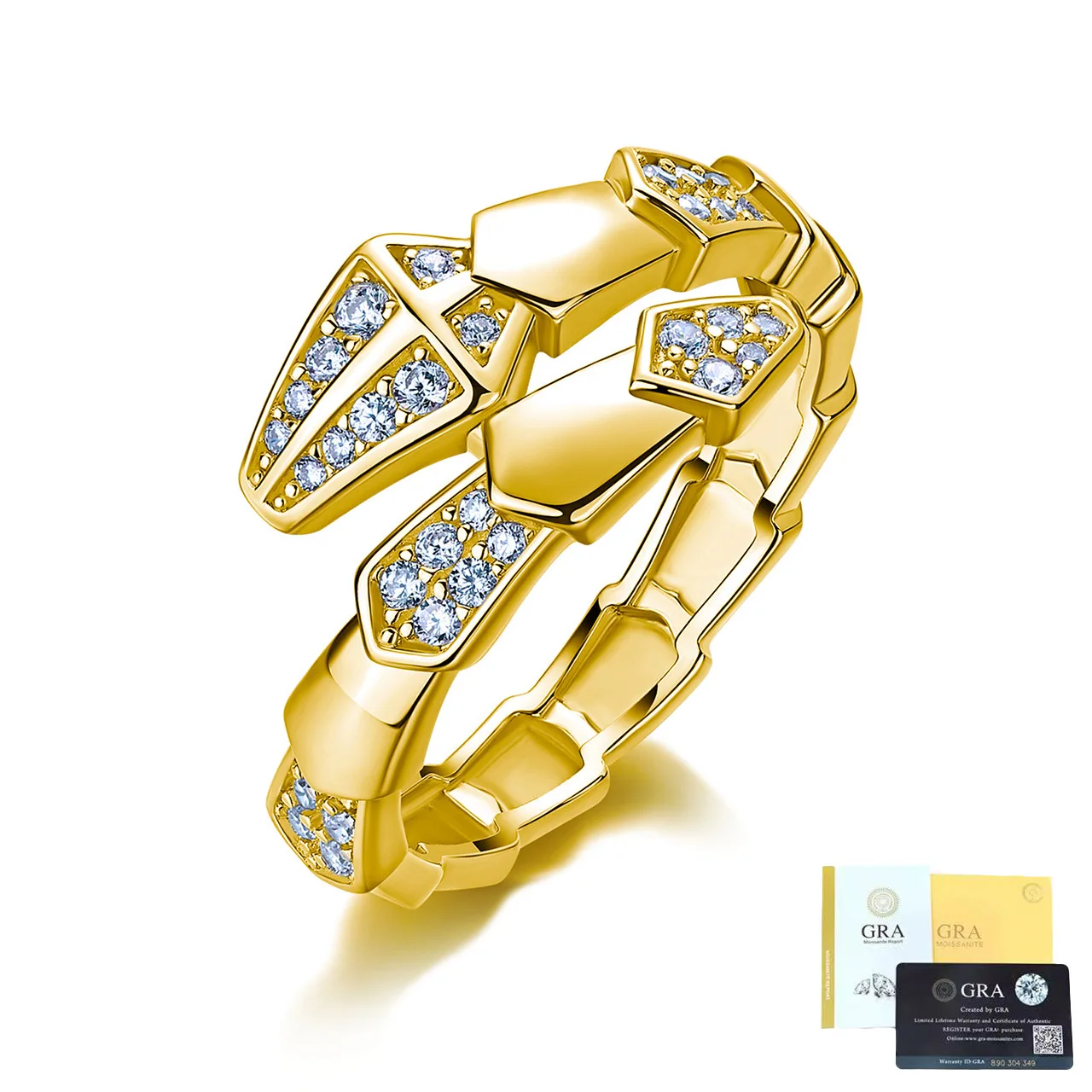Women's S925 Silver Serpent Moissanite Ring Two-Tone Gold & Silver Trendy Statement Ring for Fashionable Jewelry Lovers