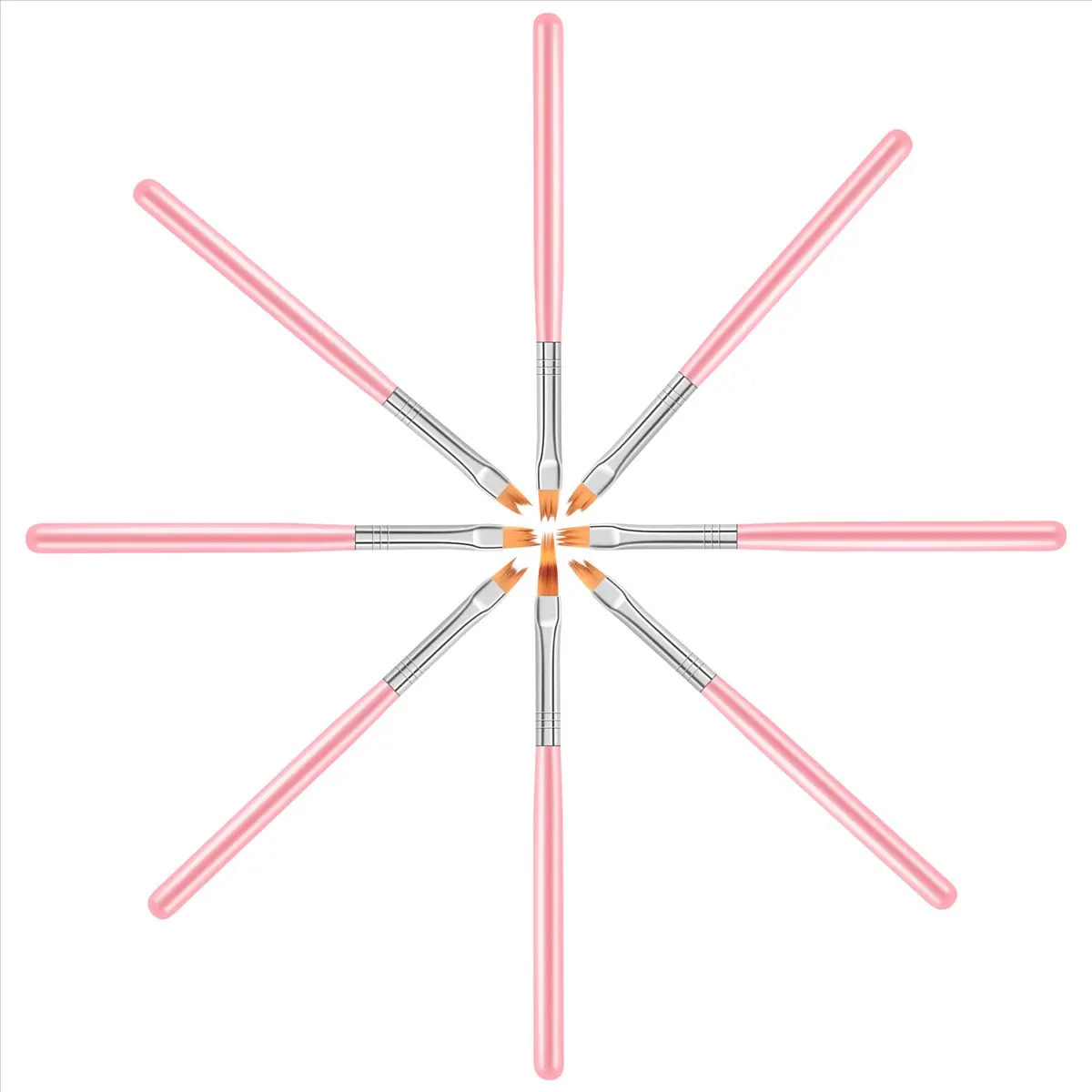 A75K 8Pcs Color Paint Pen Set Pink Petal Pen Nail Brush Short Nail Brush