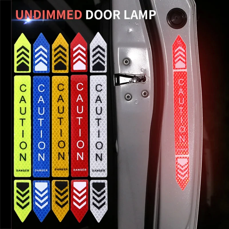 4pcs New Car Safety Warning Reflective Stickers High Brightness Reflector Car Door Opening Safety Warn Mark Sticker Decals