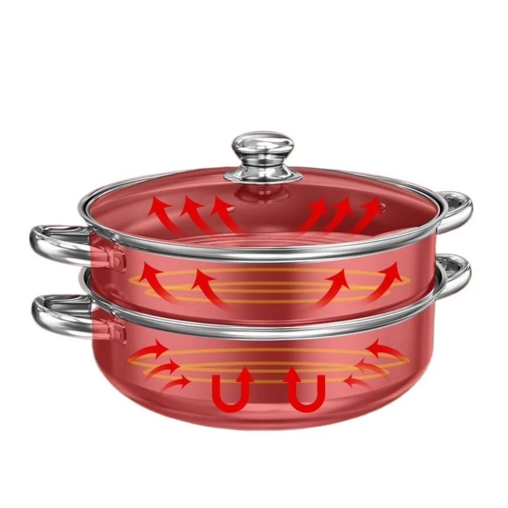 

3-х уровневая пароварка из нержавеющей стали, 28 см, утолщенная пароварка, посуда со стеклянной крышкой, многофункциональная кастрюля