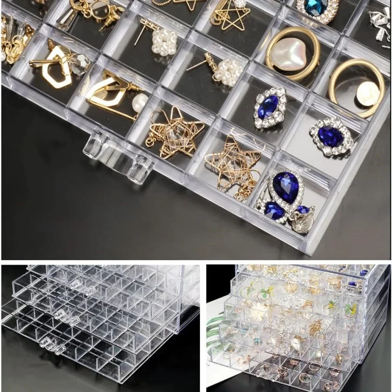 صندوق تخزين المجوهرات الشفاف 72/79/120 شبكات حامل عرض بلاستيكي متعدد الطبقات مع درج منظم ألماس الأظافر فن الأظافر #3