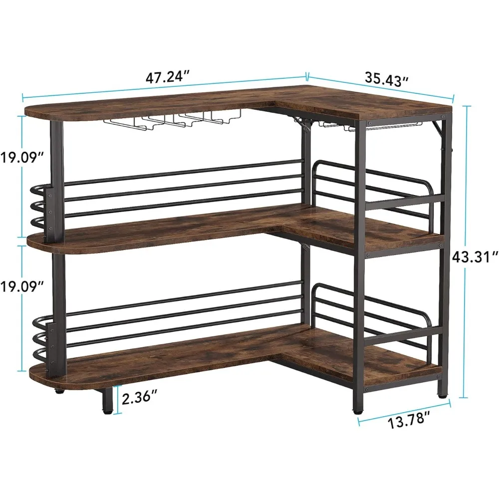 Gevormde Home Bar Unit, 3 Tier Liquor Bar Tafel Met Opslag Planken En Wijnglazen Houder