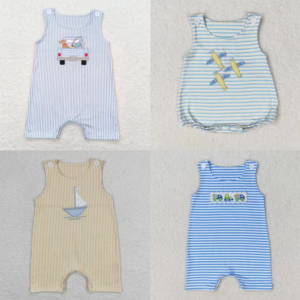 Wholesale Newborn Sleeveless Stripes Coverall Bodysuit Baby Boy Toddler Embroidery Romper Kids Summer One-piece Jumpsuit