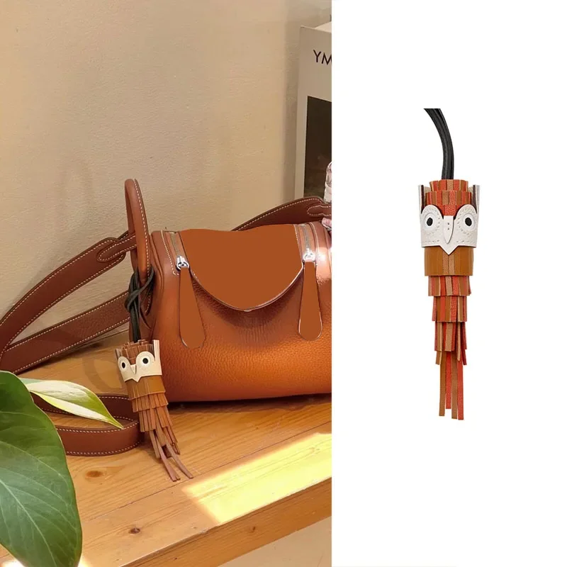 Owl Hand-sewn Tassel Bag Charm For Women's Bag Hanging Bag Pendant Genuine Cow Leather Bird Doll Bag Accessories