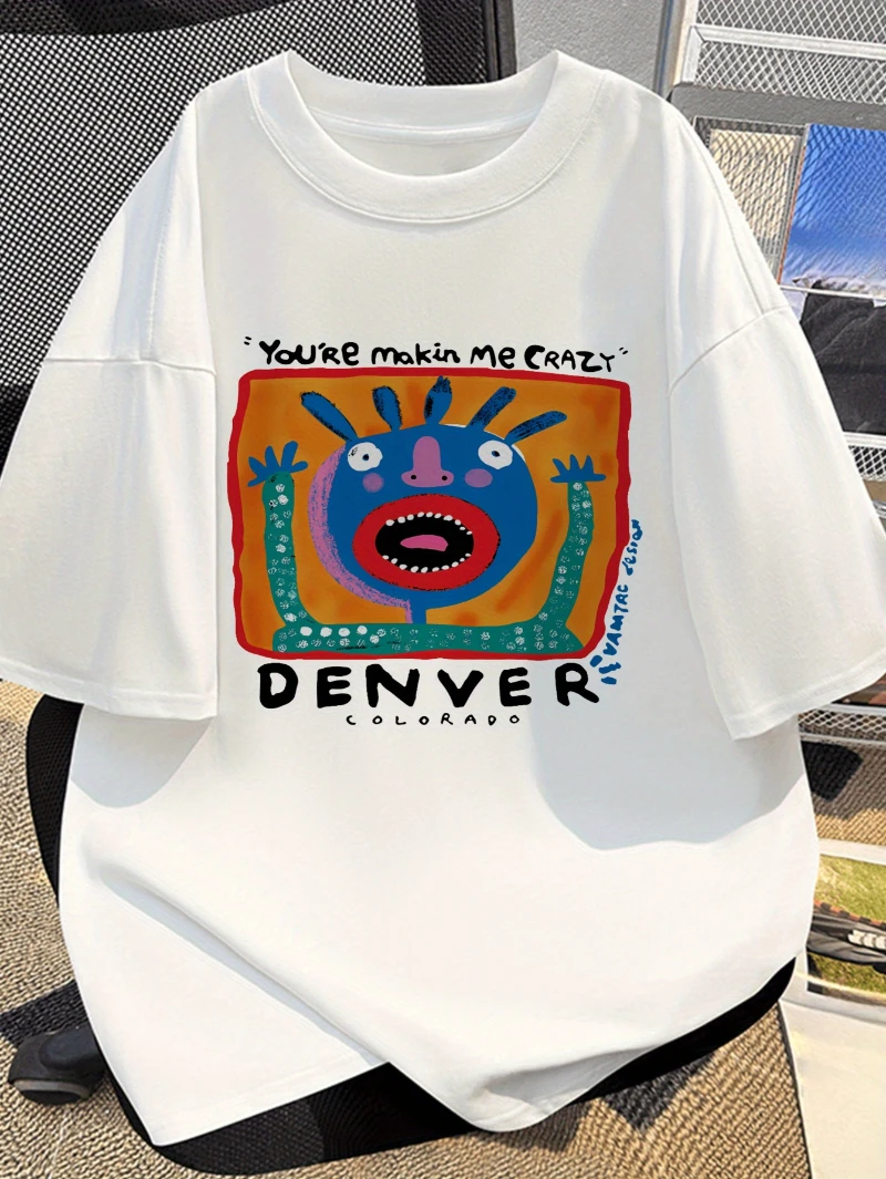 Unisex Casual YOU'RE MAKIN ME CRAZY Monster Graphic Cotton Streetwear T-Shirt
