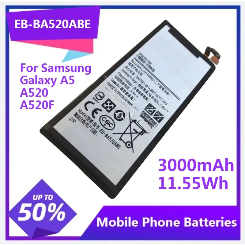 

1pcs EB-BA520ABE Replacement Battery for Samsung Galaxy A5 A520 A520F SM-A520F 3000mAh / 11.55Wh Mobile Phone Battery