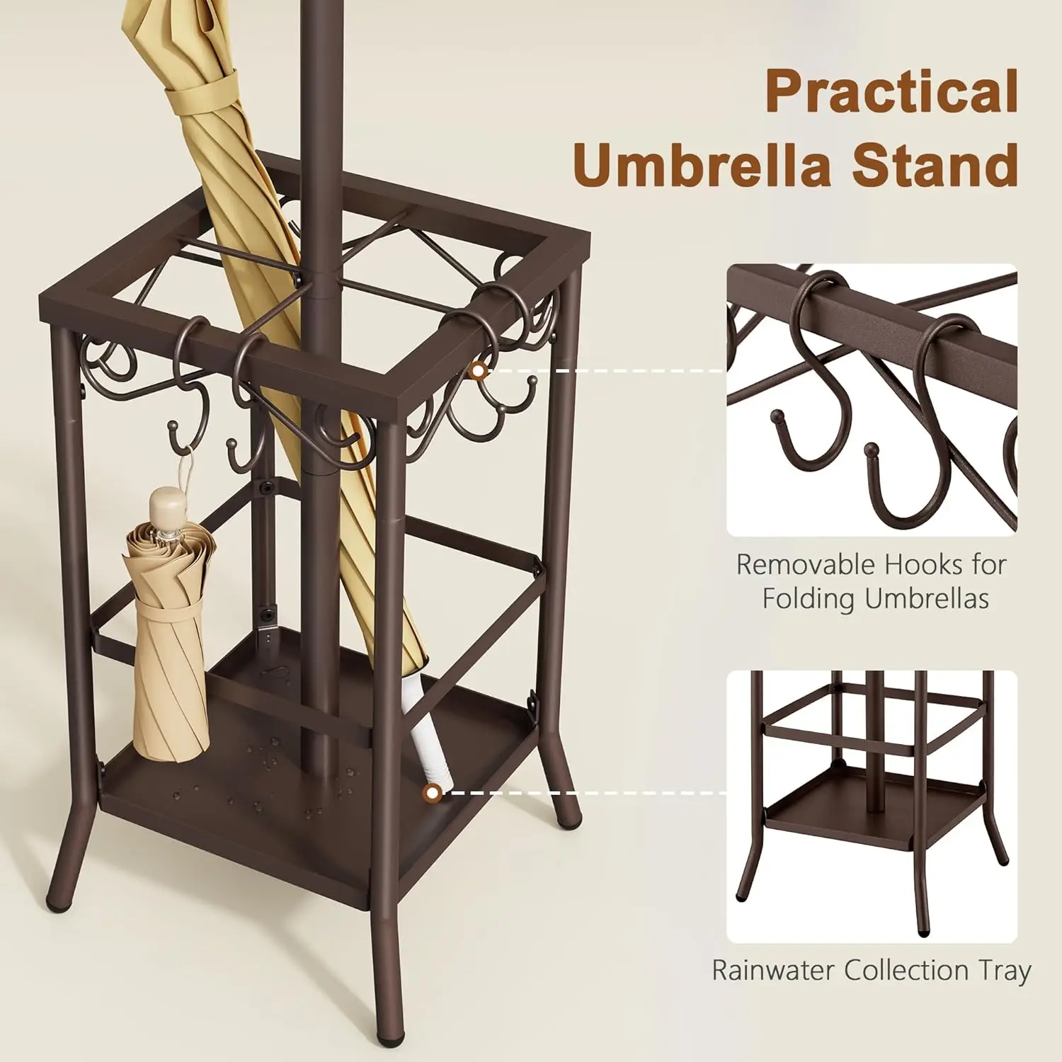 Coat Rack Freestanding, Entryway Coat Hanger Stand, Umbrella Holder, Hall Tree With 12 Hooks, Standing Coat Rack