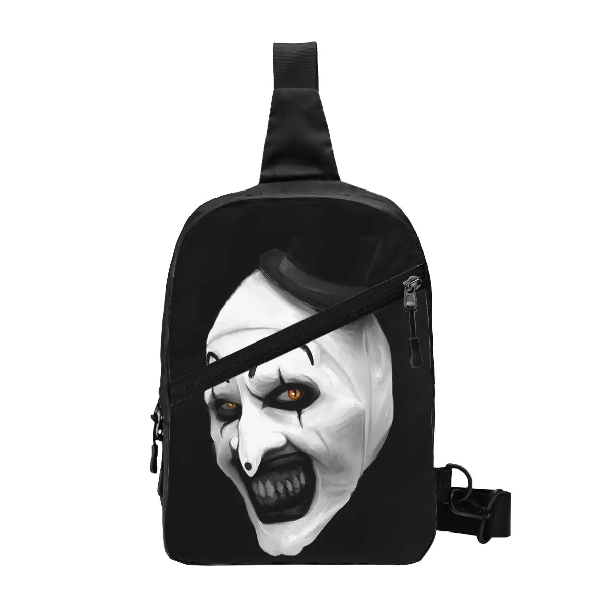 

Terrifier Clown With Yellow Eyes Original Hand-Drawn Art Chest Bag Men Sling Crossbody Backpack Chest Bag Daypack Shoulder Bag