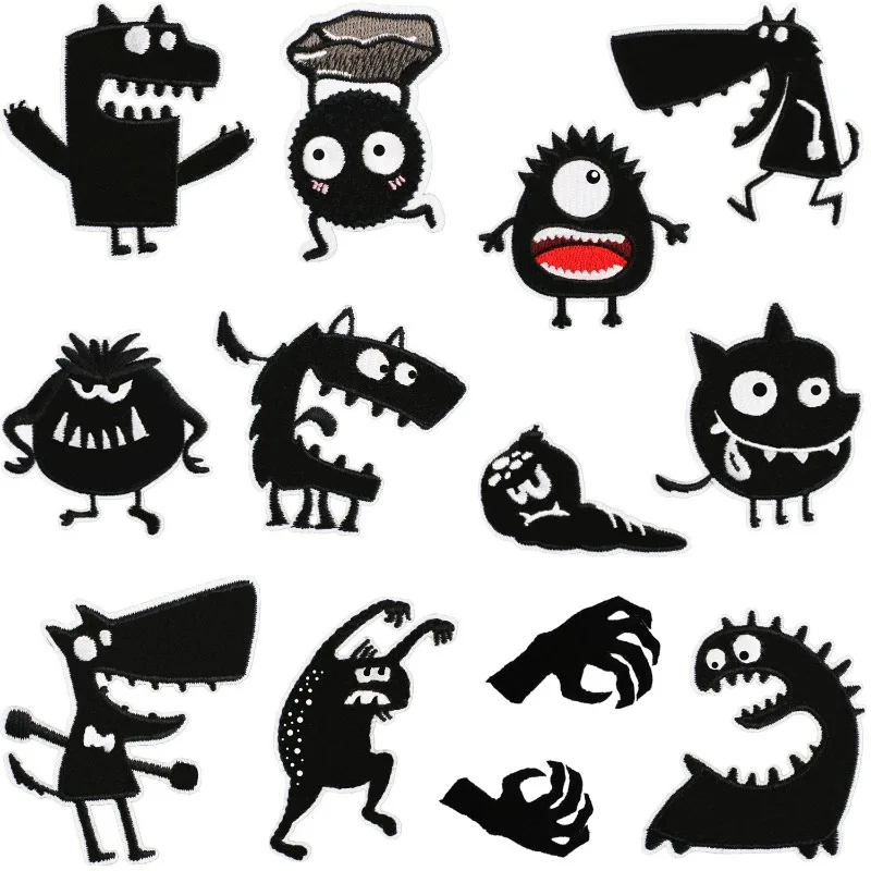 Cartoon Embroidery Patches Ghost Monster Iron on Cloth Stickers DIY Clothing Bags Hats Accessories for Boy Girl Kids Party Gifts