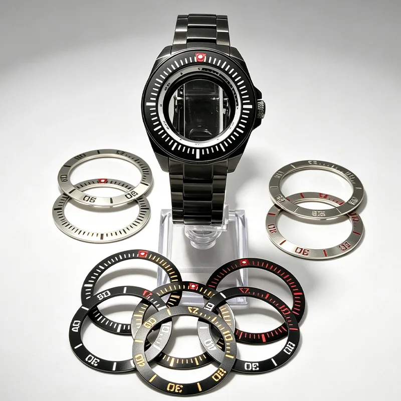 New Product Gun color King Samurai Watch Case Install 41mm*32mm Bezel Crown at 3.0 Oclock Men's Dive Watch Case 10ATM Waterproof
