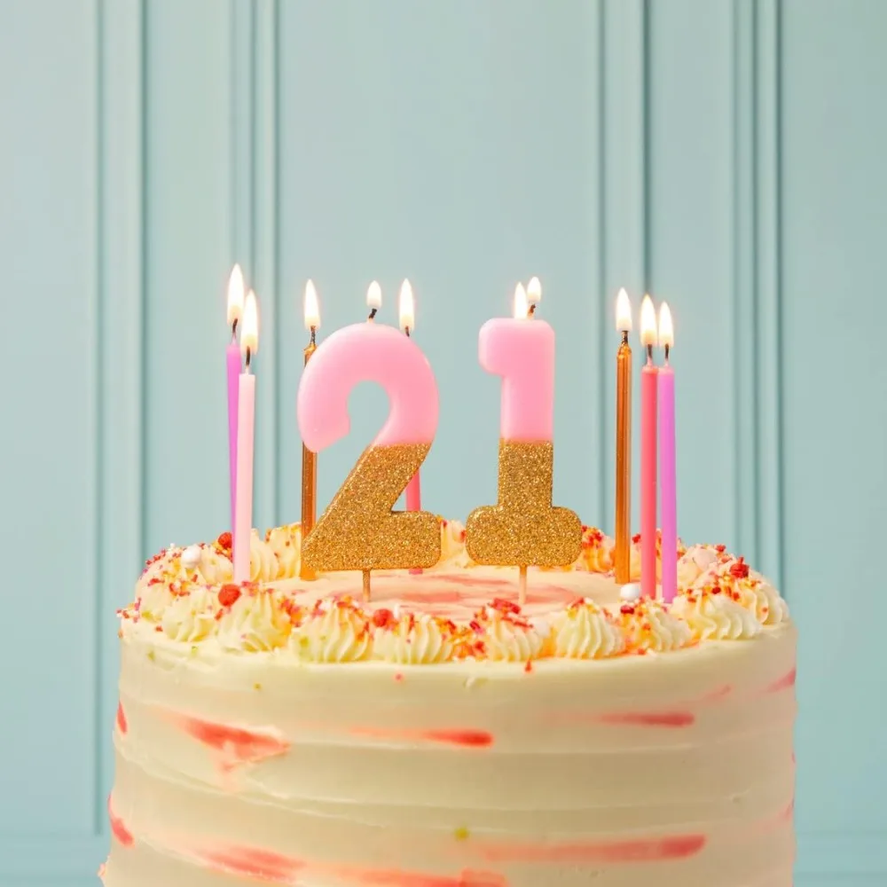 Short Thin Cake Candles in Holders for Birthdays Weddings, 16pcs 10cm