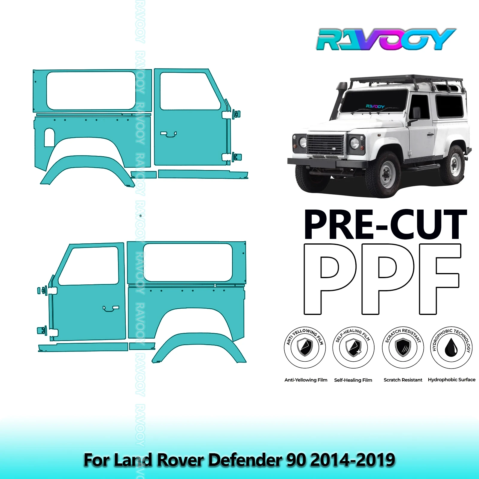 

For Land Rover Defender 90 2014-2019 8.5mil Clear Matte Pre-Cut PPF Door & A/B Pillar Kit TPU Paint Protection Film Set