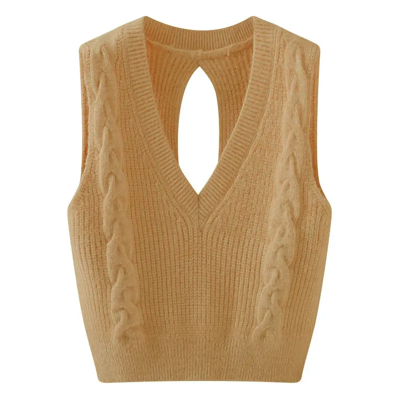 Carino maglione gilet donna pullover lavorato a maglia top donna autunno nuova moda vintage scollo a V senza maniche giacca corta gilet T941