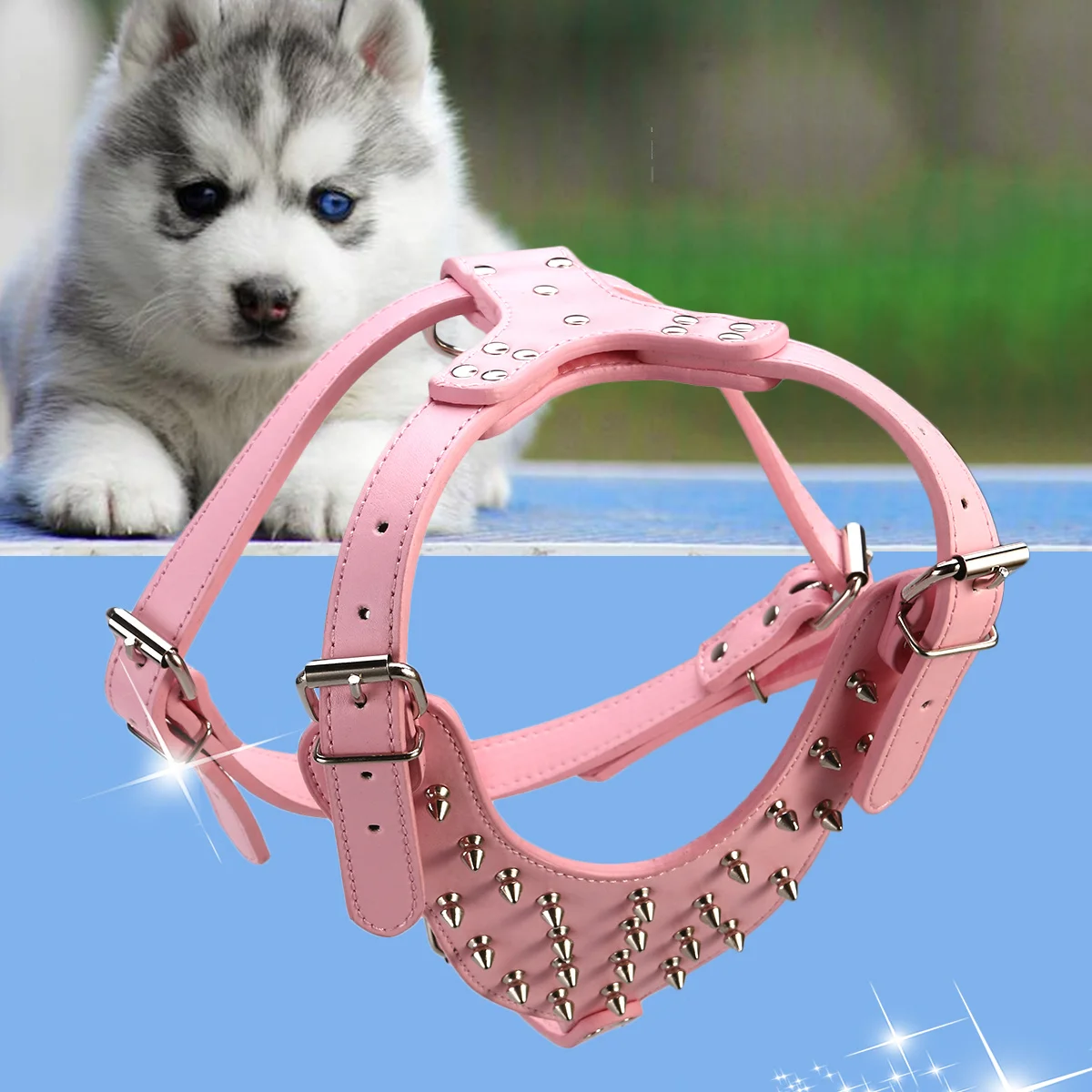 

Pink Pu Dog Harness Spike Studded For Terrier Chest 65-85Cm Neck 42-65Cm Flexible Stainless Steel Pet Walking Gear