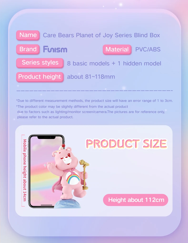 FUNISM CARE BEARS Série Healing Planet Caixa Surpresa Colecionável com Revestimento Perolado que Brilha no Escuro Decoração de Mesa para Adolescentes