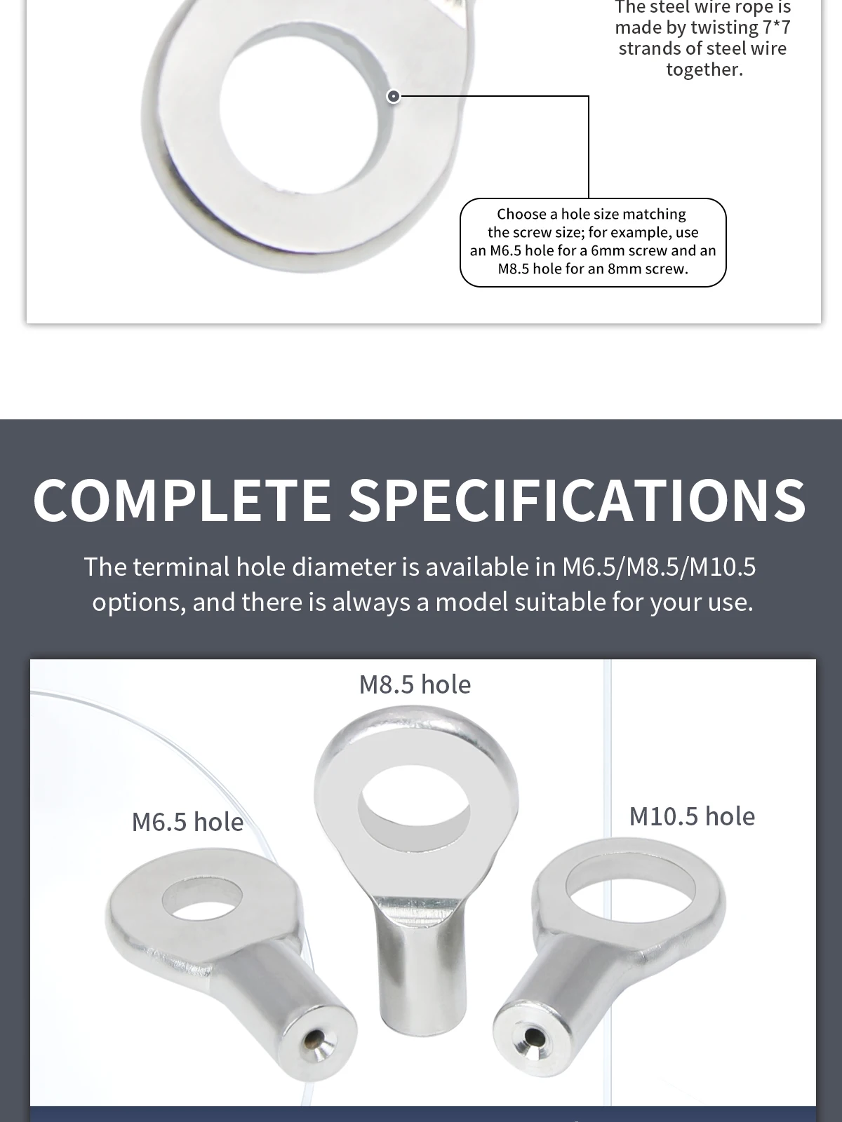 M6-M10 Edelstahl-Kabelendverschluss, 304 Edelstahl-Crimpklemme für 1,5mm/2mm/3mm Stahlseil – Detail 5