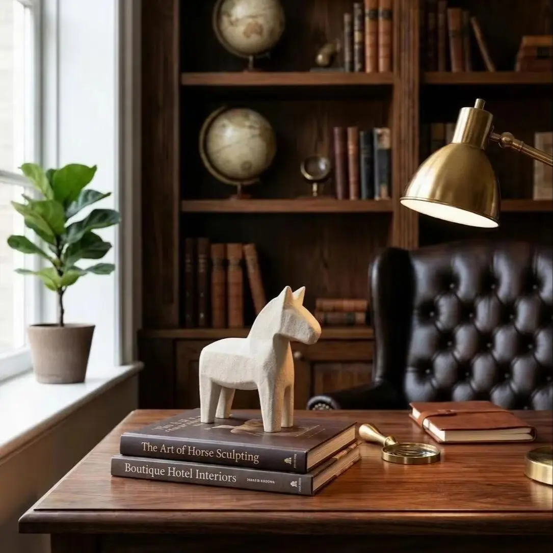 Nordic-Style Sandstone Sculpture Modern Minimalist Resin Horse Ornament Decorative Art Piece for Bedrooms Home Offices Desk