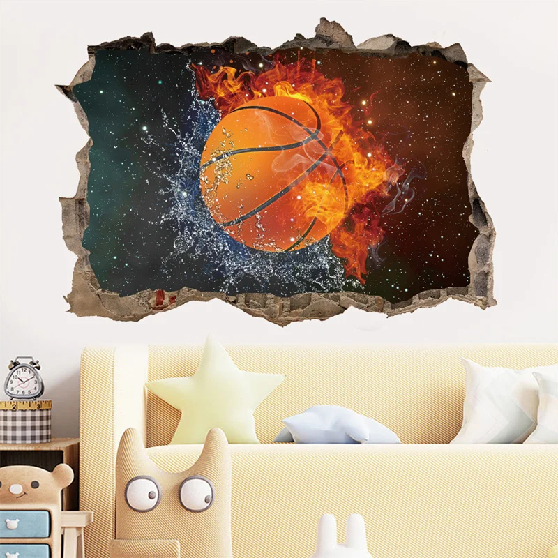 Wall Breaking Sports Basketball Fire Wall Stickers Room Decor Stickers Muraux pegatinas de pared