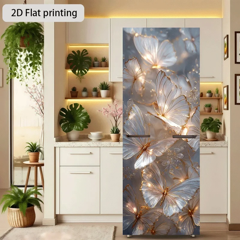 of Refrigerator Sticker,, Featuring a Flowing Butterfly Theme Design, Self-Adhesive Wall Decoration Suitable for Cabinets And